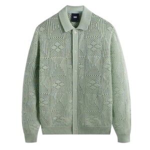 Kith Tilden Crochet Button Down Sweater Zen Green